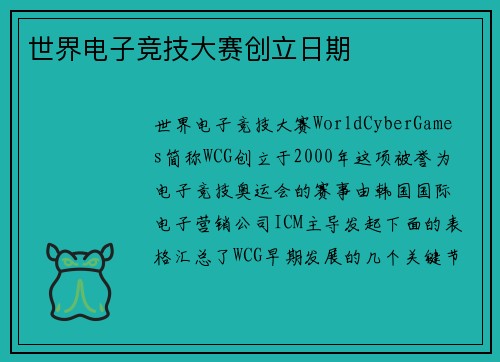 世界电子竞技大赛创立日期
